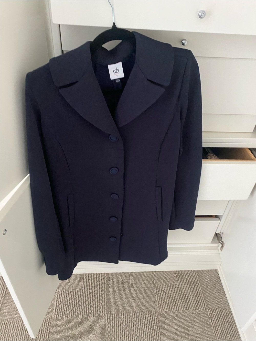 CAbi Navy Structured Button-Front Blazer